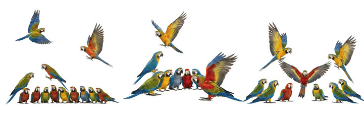 Obraz premium Vibrant Macaw Parrot Flock Illustration Set