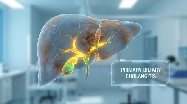 Medical Illustration of Primary Biliary Cholangitis in Human Liver