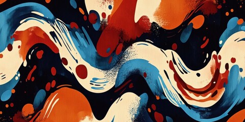 Abstract colorful modern painting with blue red and white waves creative fluid motion and bold brush texture expressive visual art