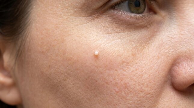 Close-up of milia on a woman's face
