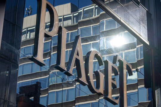 Signage and shopfront of Piaget in Tokyo, Japan. Piaget is a prestigious Swiss luxury watchmaker
