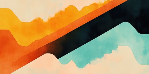 Abstract colorful modern background with geometric shapes in orange and blue, artistic design featuring soft lines, texture, and vibrant contrast.