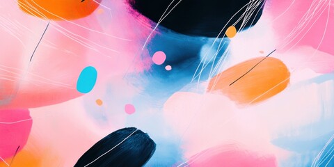Abstract colorful background with modern art design. Vibrant painting featuring creative pattern and texture, artistic strokes with dynamic blue, pink and orange tones.