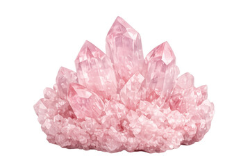 Rose quartz crystal cluster, a symbol of love and healing, featuring its beautiful pink color and natural formation, on a transparent background
