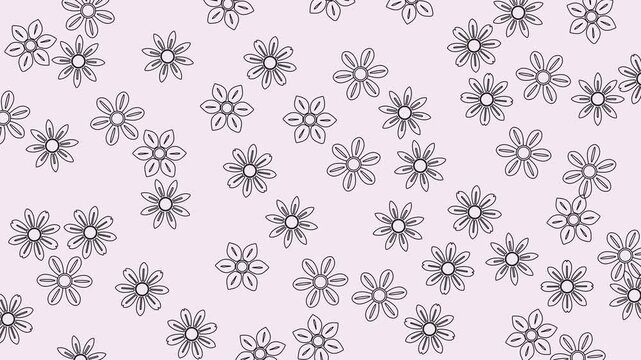 Seamless Pattern of Simple Black Line Flowers on Pale Pink