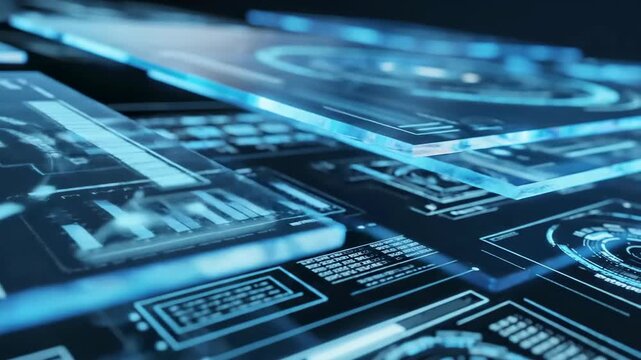 Futuristic digital interface with glowing blue circuits.