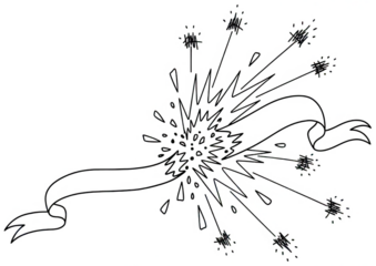 Valentine Exploding ribbon and abstract shapes, black and white sketch illustration