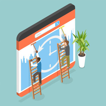 3D Isometric Flat Vector Illustration of Deleting Website Data , Clearing Browser History