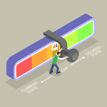 3D Isometric Flat Vector Illustration of Gap Between Current And Desired State, Strategic Planning Analysis Concept