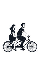 Obraz premium Young couple riding tandem bicycle together.
