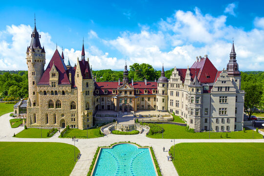 Beautiful view of Moszna castle. Upper Silesia, Poland
