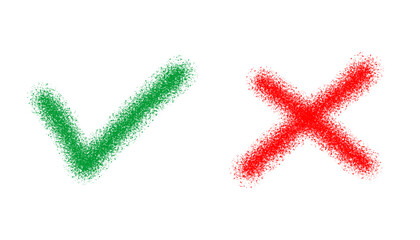 spray brush green check mark and Red cross isolated. Right and wrong icon. Vector editable illustration.
