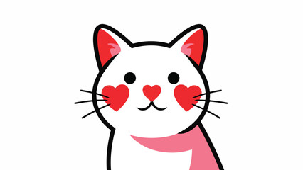 Cute Cat Face with Heart Eyes and Whiskers