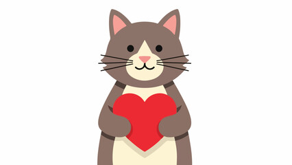 Cute Cat Holding a Red Heart, Cartoon Illustration
