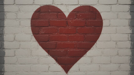 Red heart on white brick wall