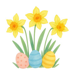 Obraz premium PNG Springtime blooms with colorful eggs.