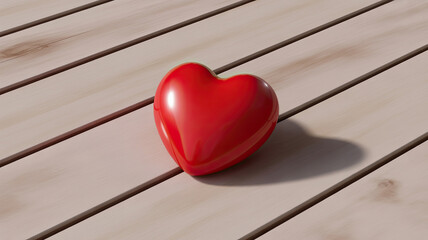 Red heart on wooden surface