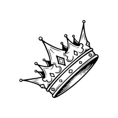 Hand drawn royal king crown illustration in vintage engraving style