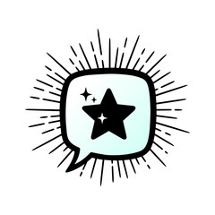 Shining star in speech bubble with vintage sunburst rays icon