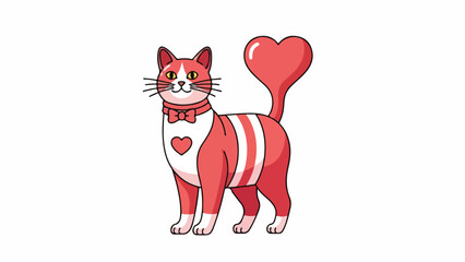 Cute Cat with Heart Tail, Bow Tie, and Heart