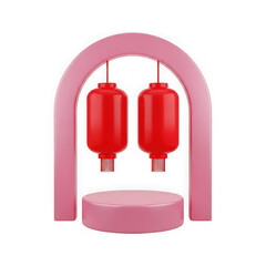 Obraz premium Pink arch with hanging red lanterns