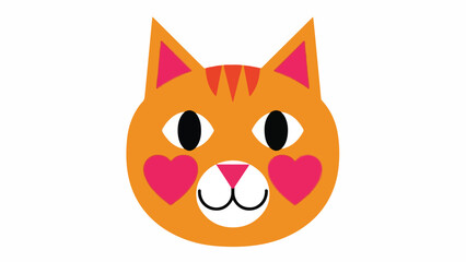 Orange Cat Face with Heart Cheeks on White Background