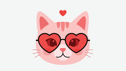Pink Cat with Heart shaped Sunglasses and Red Heart Above