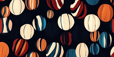 Abstract seamless pattern with colorful circles and organic shapes on dark background suitable for modern design projects and contemporary decor ideas