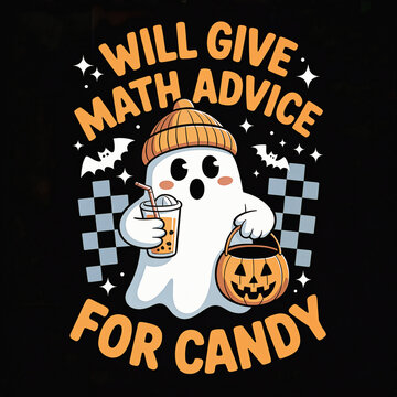 A friendly ghost holds a drink and a pumpkin bucket .