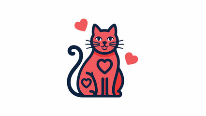 Valentines Day Illustrated Vector Cat with Hearts