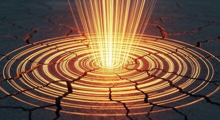 Abstract light patterns radiating from cracked ground surface  