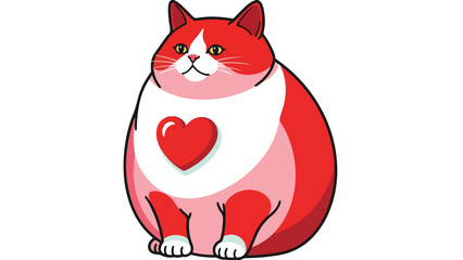 Cartoon Cat with Heart on Chest, Cute Valentines Day Illustration