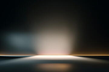 Obraz premium Luxury abstract spotlight stage background with golden horizon glow and reflection