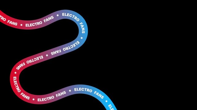 Electro Fans promotional text on blue and red moving tapes in a seamless loop.