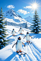 Obraz premium スキーをするペンギン | Skiing Penguin Generative AI