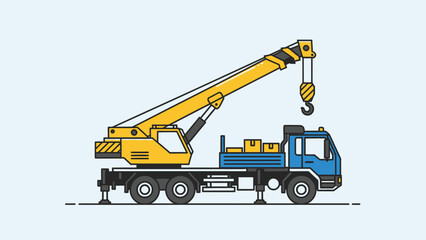 Crane Truck with Yellow Boom and Hook.
