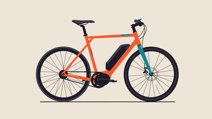 Electric Bicycle with Orange Frame and Black Wheels.