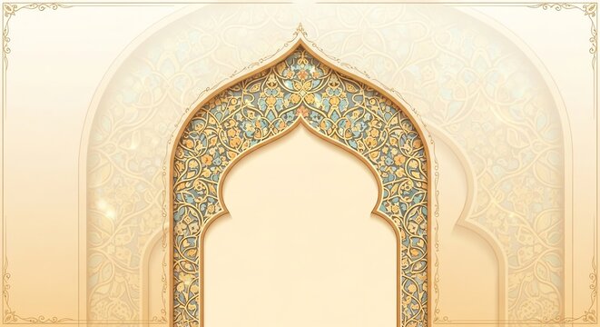 Intricate Gold Arch Frame on Beige Background