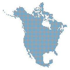 Obraz premium North America Blue Dotted Vector Map for USMCA Trade and Digital Connectivity