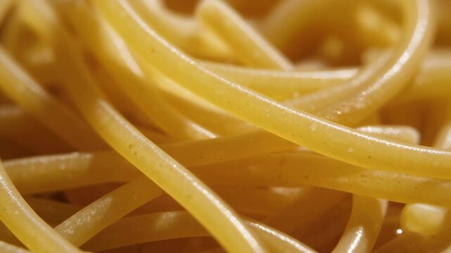 Close-up macro shot of cooked spaghetti noodles, Italian cuisine