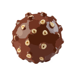 Chocolate covered hazelnut truffle isolated on white background, Vector, illustration