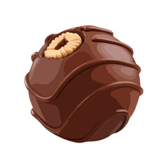 Smooth chocolate truffle with hazelnut topping isolated on white background, Vector, illustration