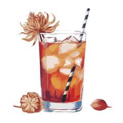 Refreshing iced tea with chrysanthemum isolated on white background, Vector, illustration