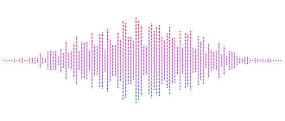 Color abstract equalizer shape design. Dotted music sound wave element. Audio radio signal visualization concept. Shining digital voice assistant line pattern. Song track sample player. Vector