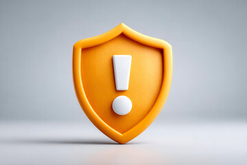 A vibrant orange shield with a white exclamation mark, symbolizing caution and alertness in a minimalist setting.