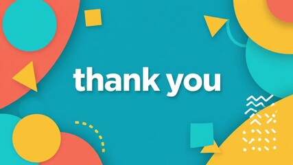 A vibrant and colorful motion graphics animation displaying the text "thank you" in bold white letters.