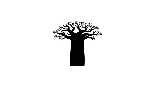 Silhouette of a baobab tree against a white background, vector illustration.