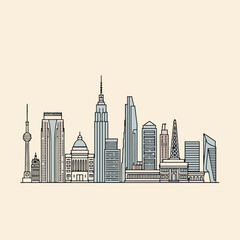 Obraz premium Minimalist Skyline Illustration with Iconic City Buildings and Towers.