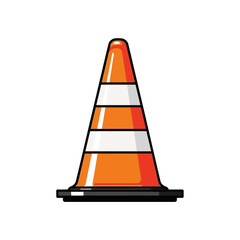 Orange traffic cone with white stripes, isolated on white background