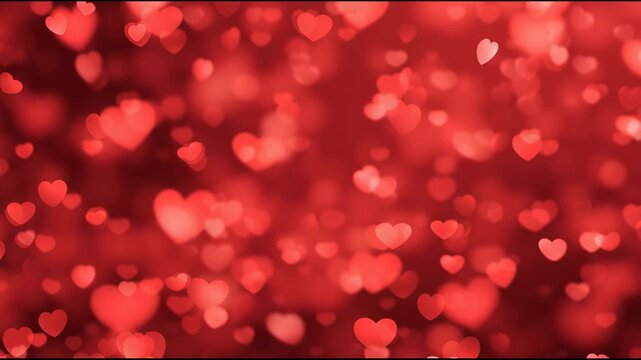Abstract glowing heart shapes cinematic bokeh light effect for romance